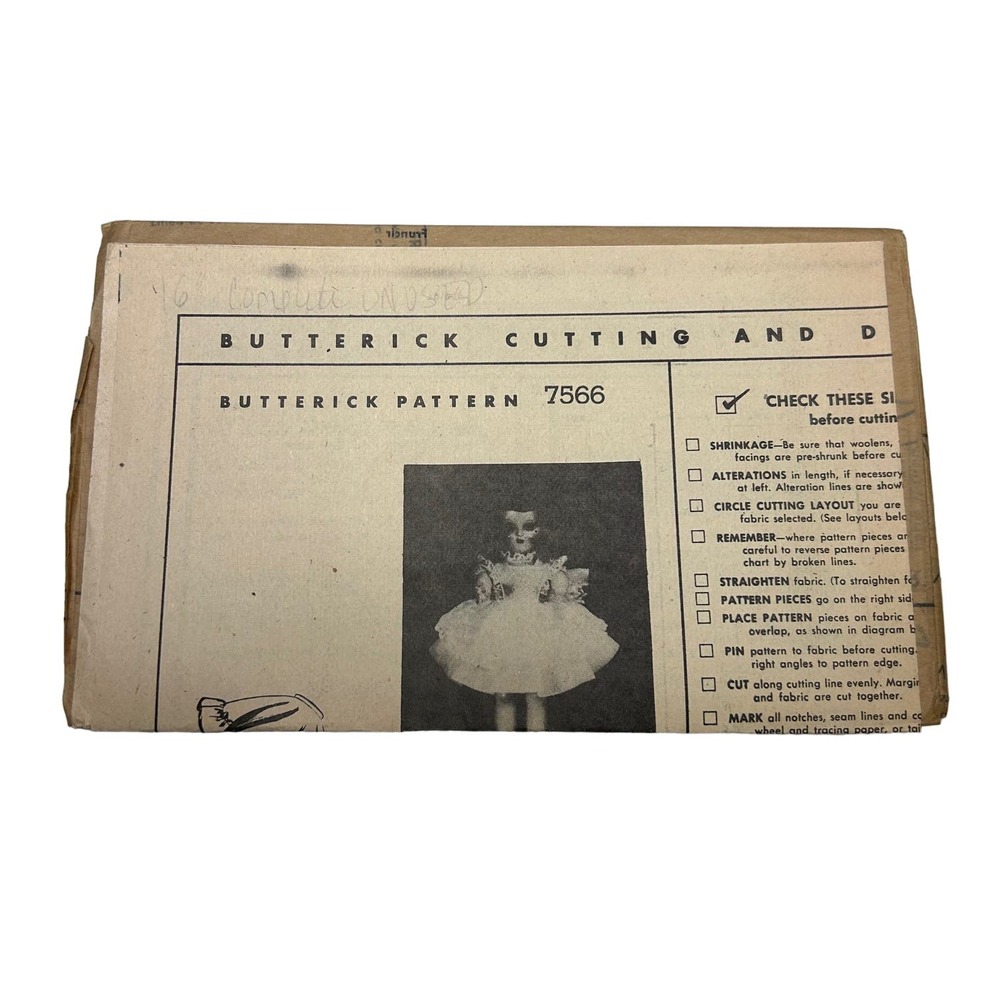 Butterick Vintage Mail Order Pattern #7566 16" Doll Wardrobe‎ HTF RARE